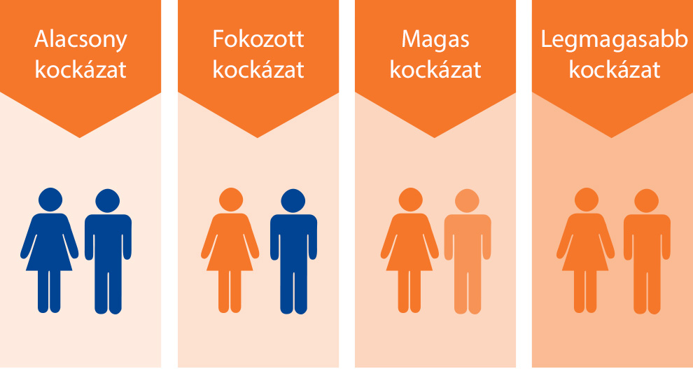 Négy panel stilizált emberi figurákkal, amelyek mindegyike egy-egy magyar kifejezéssel van ellátva, és különböző nemi kombinációkat képviselnek.